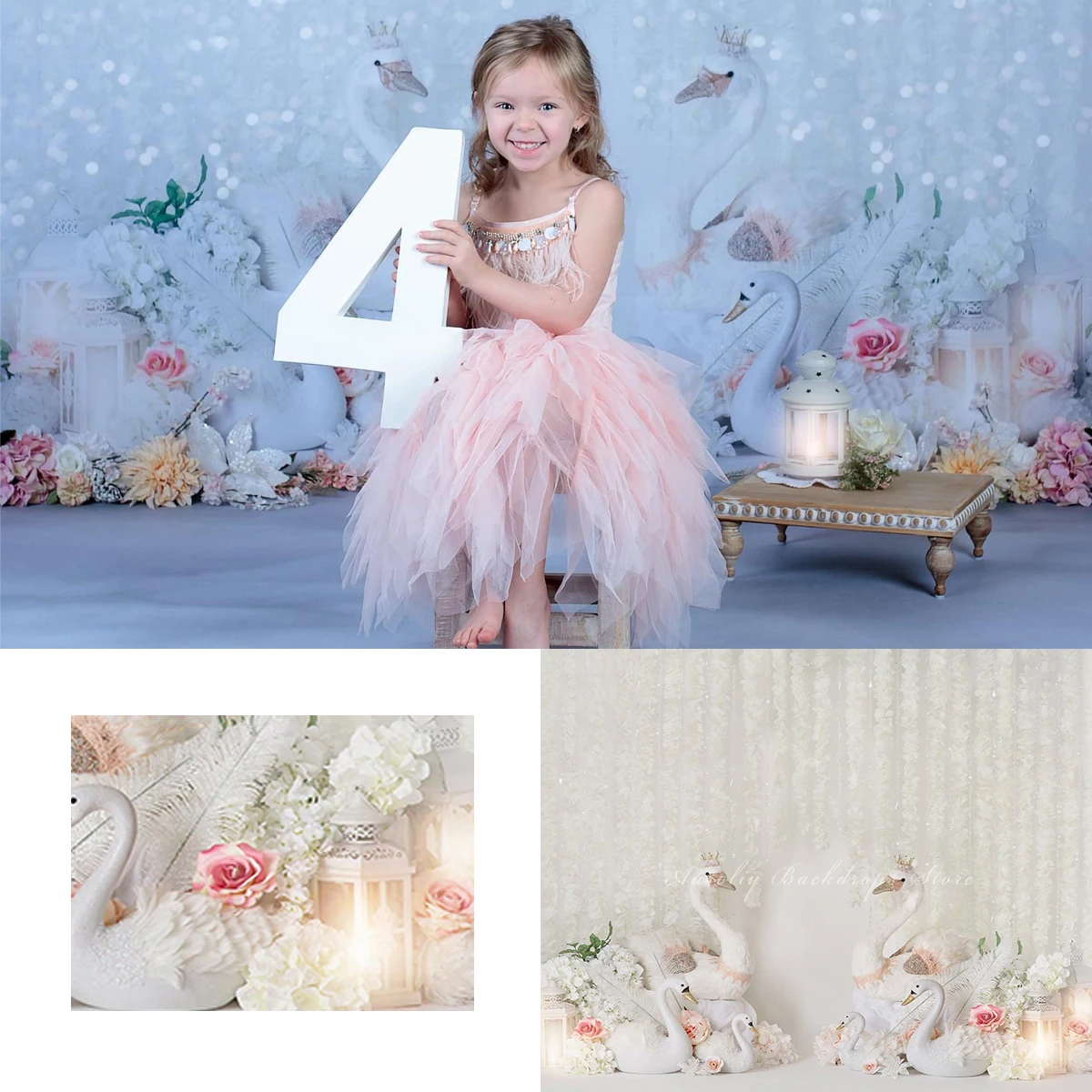 

White Swan Backdrops Baby Dreaml Kids Baby Photography Props Child Adult Photocall Decors Birthday Cake Smash Backgrounds