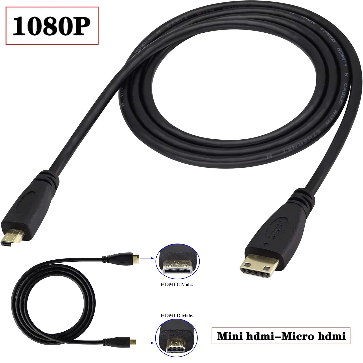 Mini HDMI Compatible Male To Micro HDMI Compatible Male HD Data C To D Mobile Computer High-Definition Tablet Connection Cable