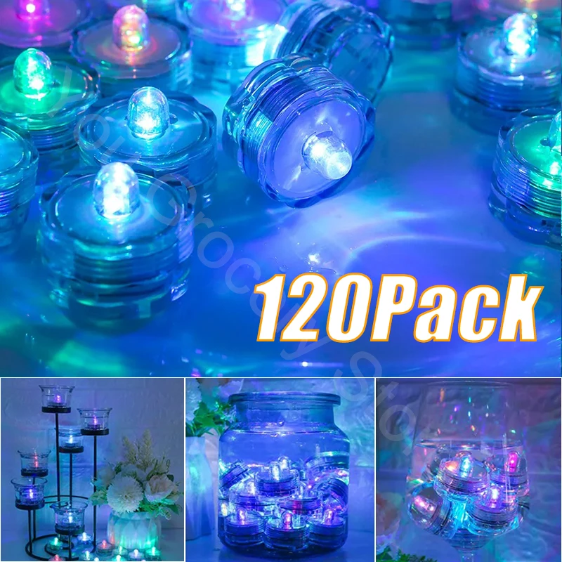 Submersible Waterproof LED Tea Light Pond Underwater Tealights Battery Operated Flameless Electric Candles Vase Pond Decor