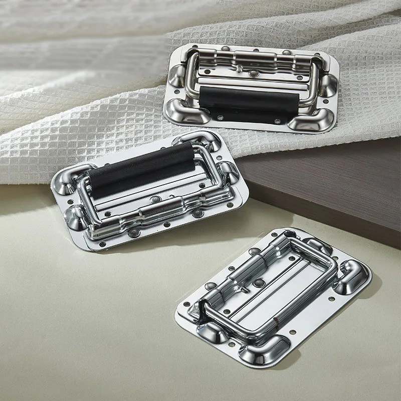 1PCS Aviation Box Spring Folding Exposed Buckle Handle Stainless Handle Embedded Cover Ring Handle Non Drilling Iron Handle