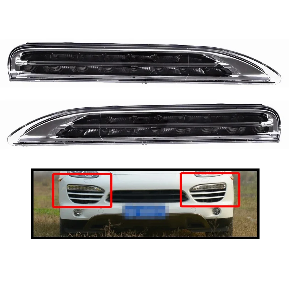 Pair Left&Right Daytime Running Light Assembly DRL For Porsche Cayenne 2011-2014 Front Bumper Anti Fog Light 95863118100