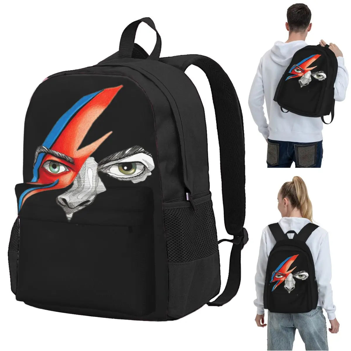 

Half Face Color The Labyrinth Film Idol Art Gift For Fans Backpack Student BookBag Children School Bag Computer Shoulder Bags