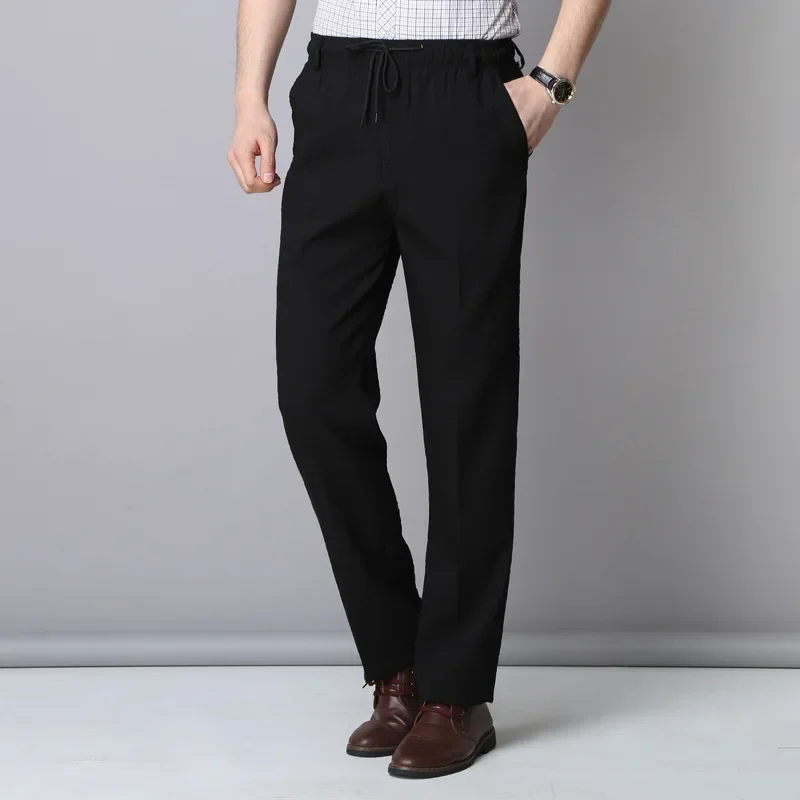 

MRMT 2025 Brand Men's Trousers Casual High Waist Straight Tube Loose Pants for Male Black Solid Color Trouser
