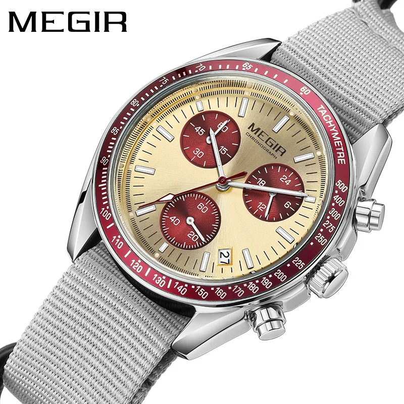 MEGIR 2247 Fashion Quartz Watches for Man Calendar Chronograph Clock Canvas Strap Luminous Casual Sports Men Watch reloj hombre