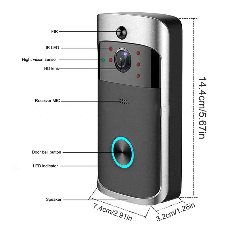 Timbre inalámbrico para el hogar, dispositivo de seguridad con cámara de vídeo, intercomunicador con visión nocturna IR, CA, funciona con batería, 720P, HD, nuevo