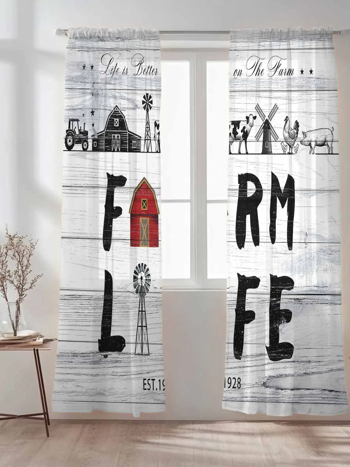 

Фермерский дом, сарай, ветряная мельница, трактор, тюлевые прозрачные шторы для гостиной, спальни, кухни, украшения, вуаль, шторы из органзы