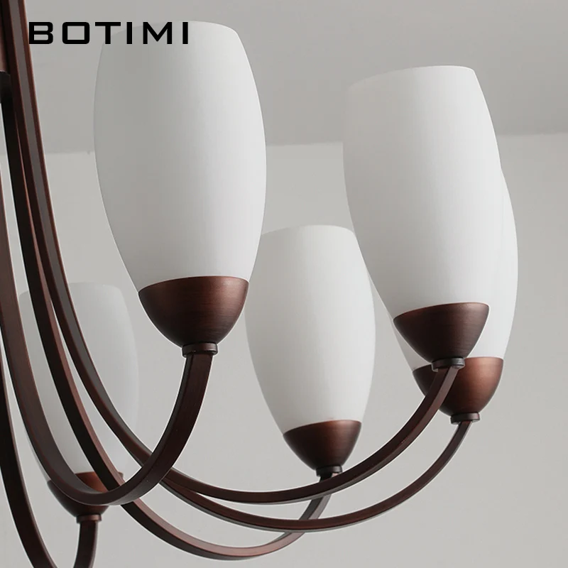 BOTIMI-Lustre de style américain avec abat-jour en verre, lumières de chambre à coucher, bras en métal, salon nordique, ludéviation, 6 lumières, 8 lumières, 10 lumières