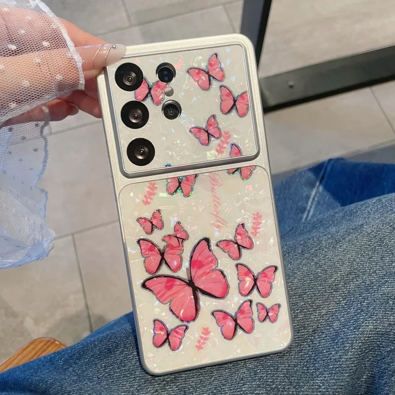 Luxury Butterfly Aurora Shell Pattern Case for Samsung Galaxy S26 S25 S24 FE Plus Ultra Shockproof Laser Shiny Plating Cover