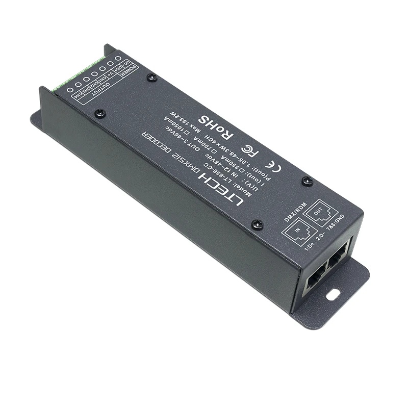 Dekoder DMX Led LTECH CC 4 kanały DC 12V-48V 4CH 350mA 700mA 1050mA wyjście DMX512 stały prąd Slave Port RJ45