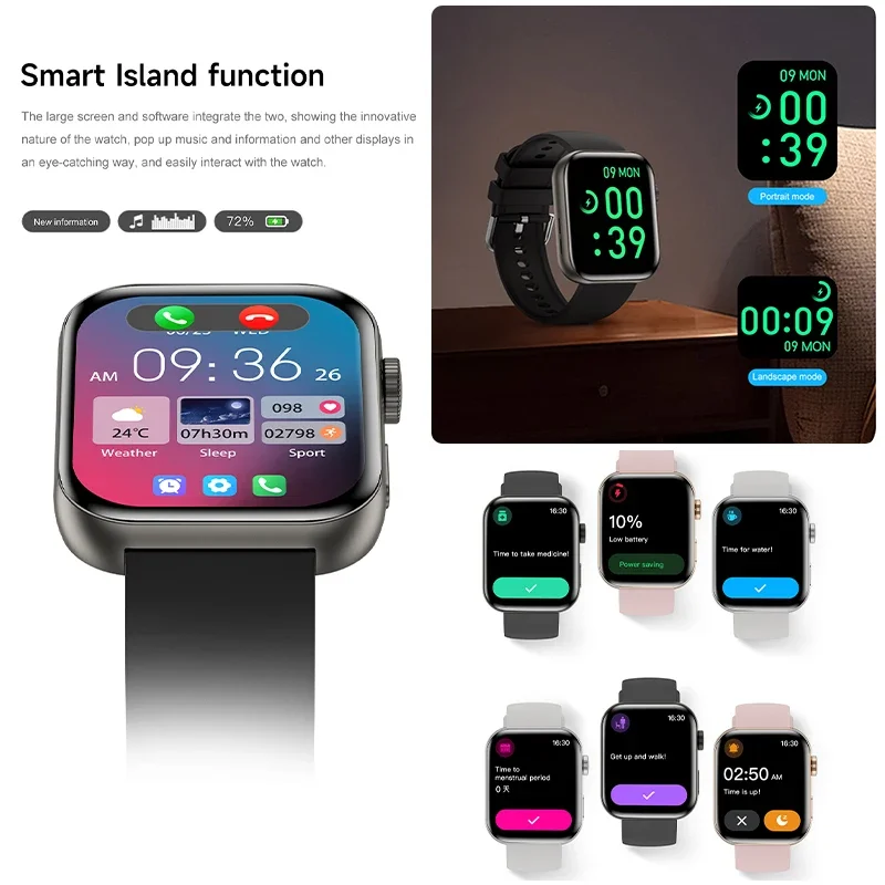 Per Huawei Orologio S9 Uomini Smartwatch NFC BT Chiamata Orologio di ricarica wireless impermeabile Monitor della temperatura dello schermo da 1,83 pollici Smartwatch