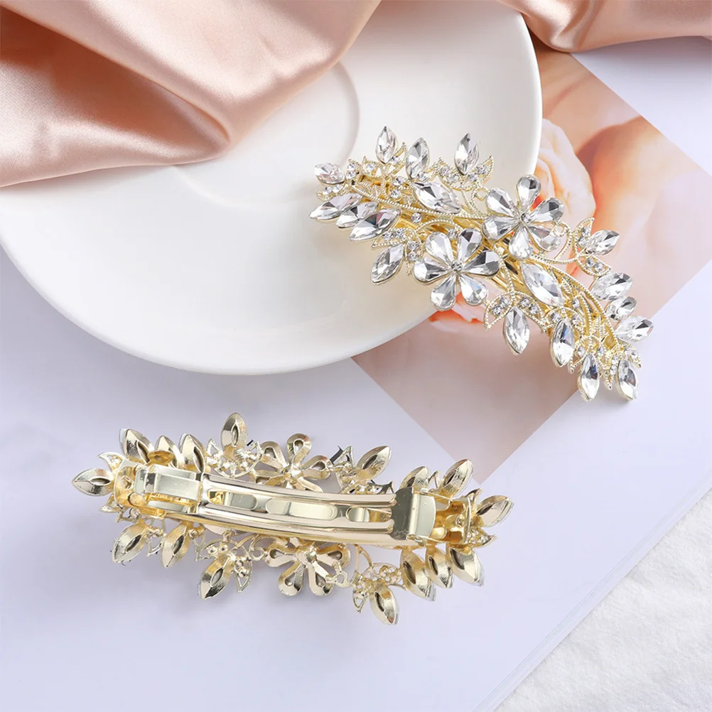 

Crystal Flower Hair Clip Rhinestone Decor Elegant Women Accessory Spring Barrette Party Wedding Rhinestone Hairpin