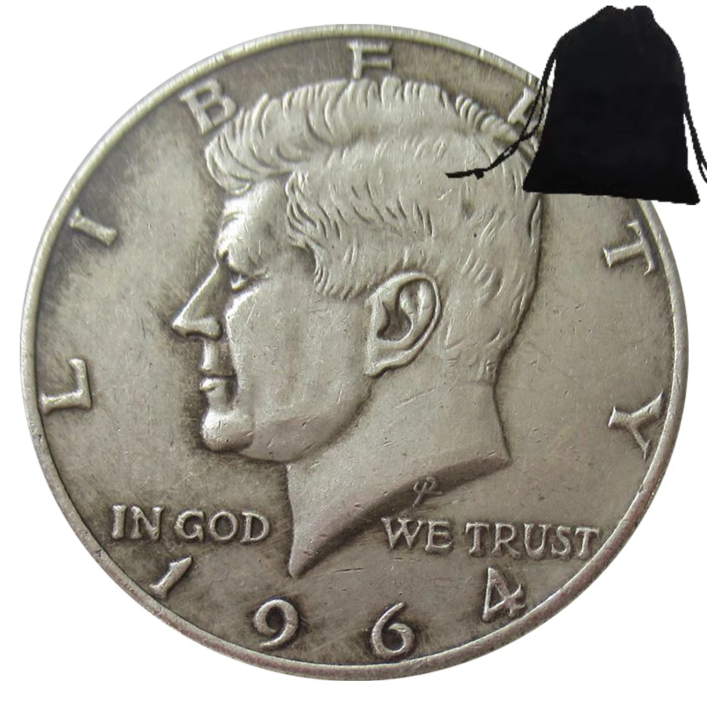 Luksusowa 1964 nam Liberty Kennedy półdolarowa moneta na sztukę/moneta decyzyjna na klub nocny/szczęśliwa pamiątkowa kieszonkowa moneta + torba na prezent