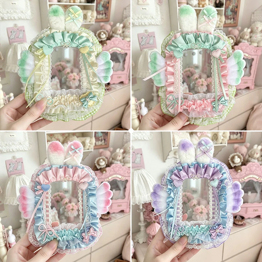 Plush Wing Bunny Ear Lace Photocard Display Card Holder Lolita Bow 3 Inch KPOP Photocard Decor Border Macaron Gradient Polaroid Photo Frame Anime Idol Collection Itabag Itaplate Decor Ornament photocard topper