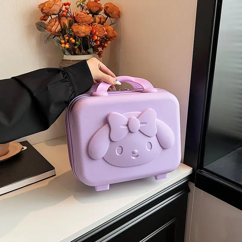 Sanrio Cute Cartoon Suitcase Portable Cosmetic Case 2024 New Anime Melody Boarding Storage Bags Korean Version Hand Bag Gift