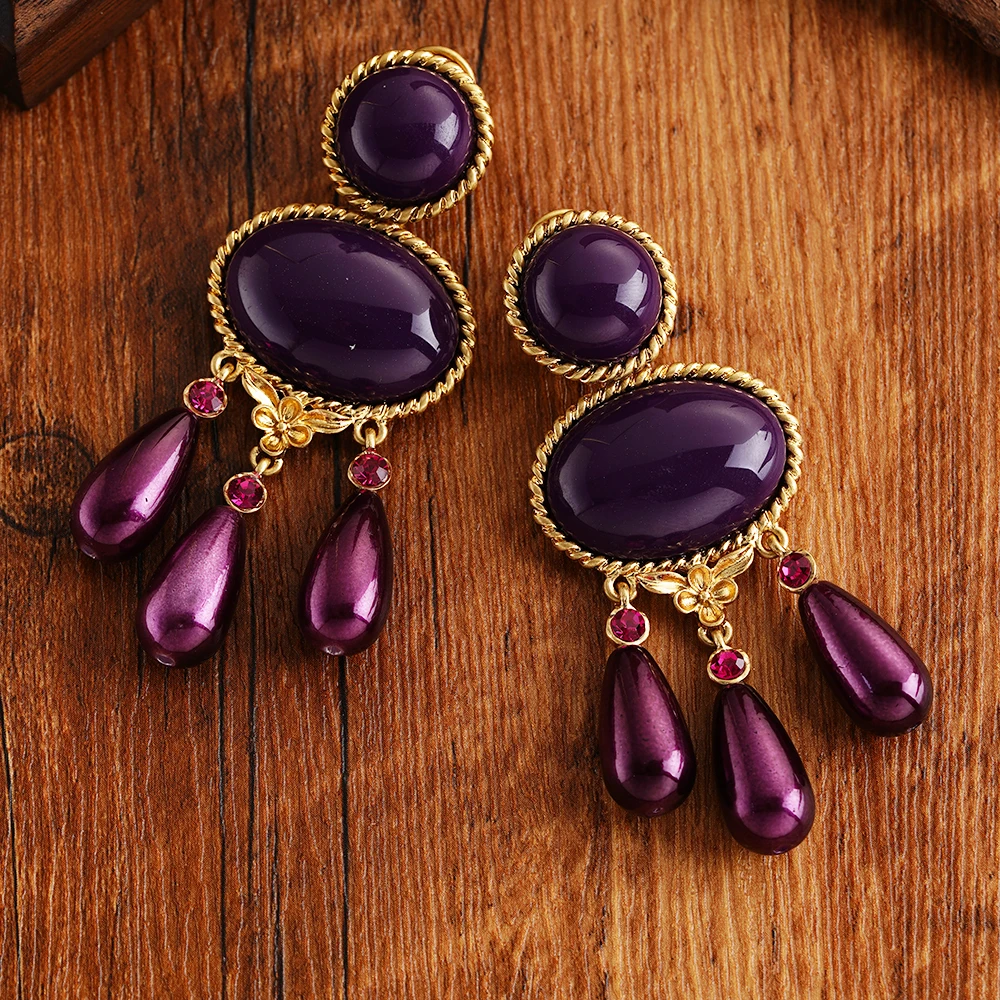 New Flash Resin Purple Earrings For Women Crystal Drips Pendant Colorful Party Statement Jewelry Accessories Gift