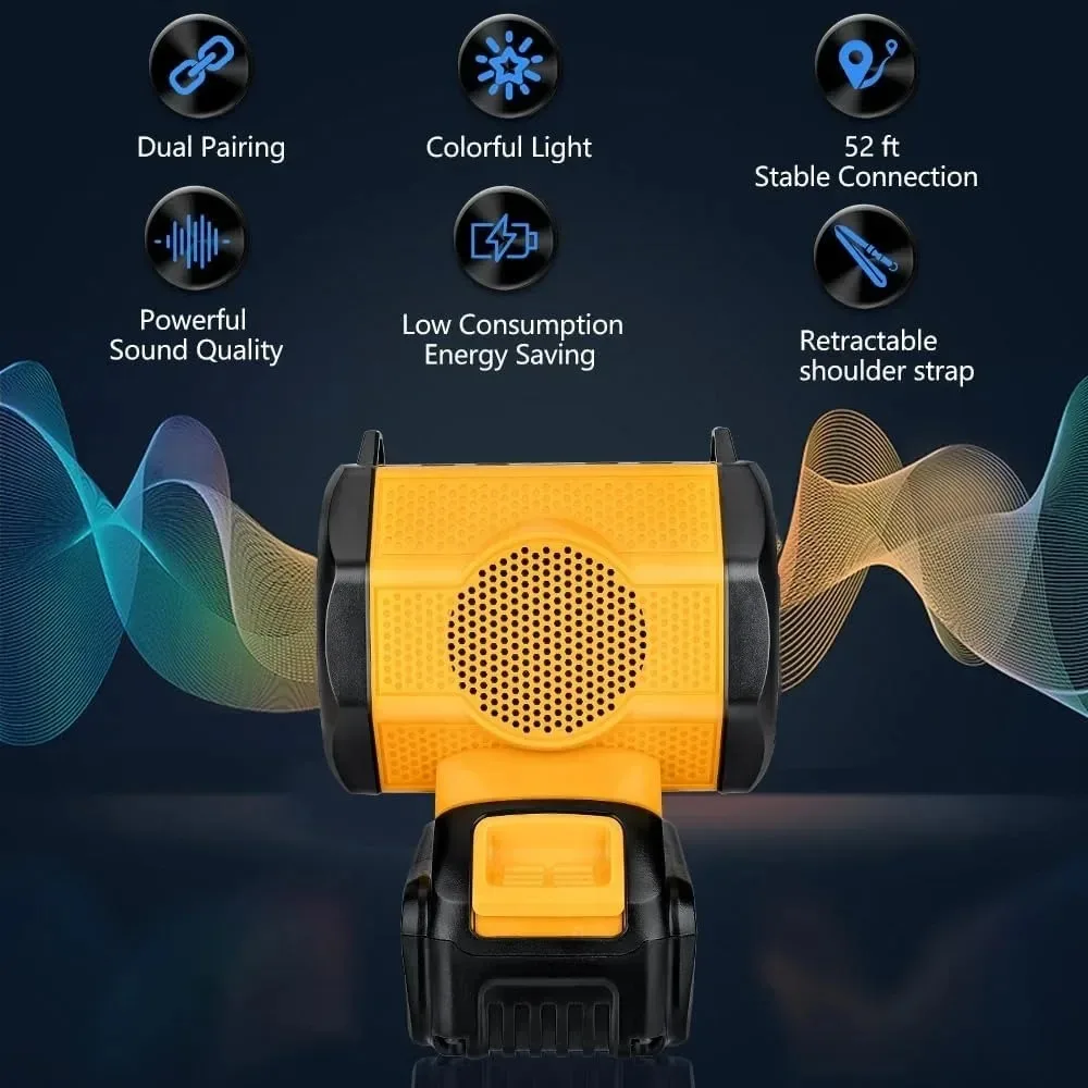 Imagem -04 - Alto-falante Bluetooth Portátil com Usb Alto-falante sem Fio Amplificador para Dewalt Presente Festa ao ar Livre 18v Li-ion Battery