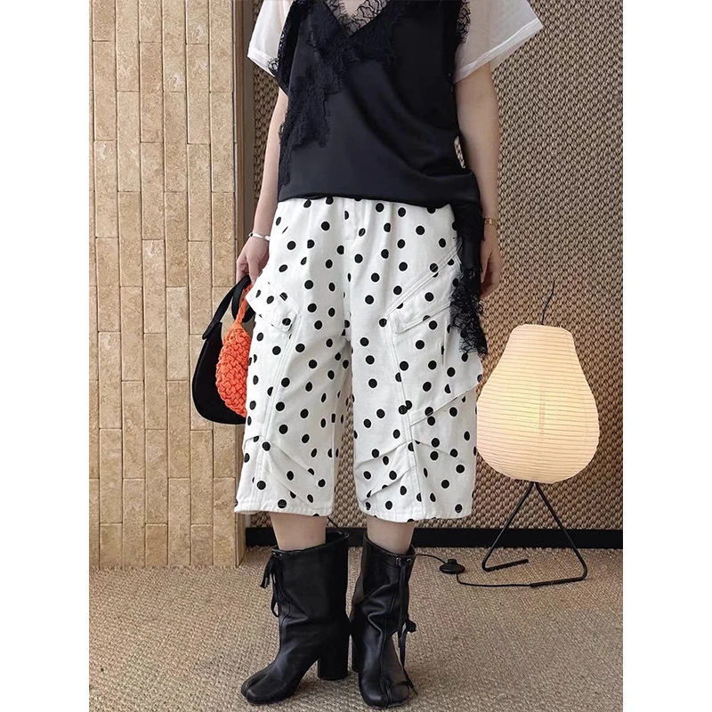 American Retro Full Print Casual Pants Women Spring Summer Thin High Waist Loose Lazy Style Straight Wide Leg Short Trousers