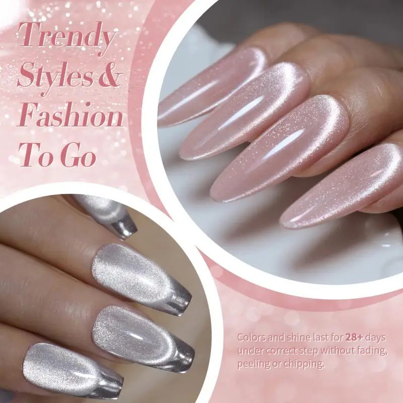 BORN PRETTY Glitter Shimmer Cat Magnetic Gel Nail Polish Set Glass Bead Cat Magnetic Gel Purple Silver Pink Nude Gel Manicure