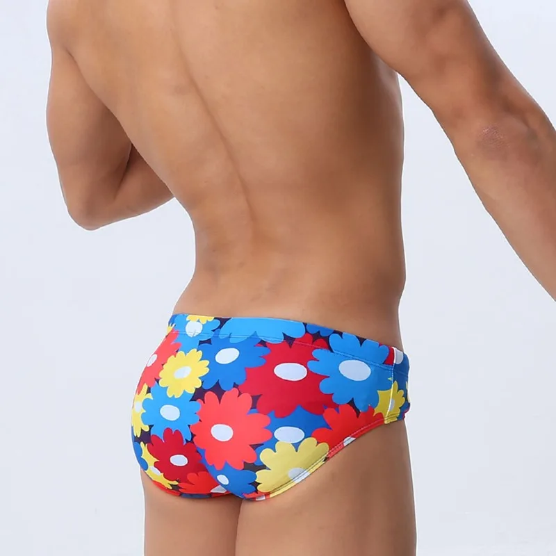 Colorful Floral Print Sexy Swimming Trunks Low Waist Men Swim Briefs Board Beach Shorts Surf Bathing Suit Boxer Bikini Swimsuits