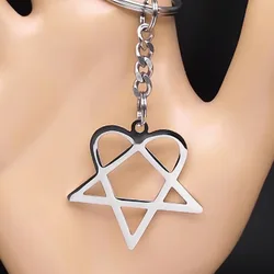 록 음악 그 Heartagram 스타 하트 열쇠 고리 스테인레스 스틸 실버 컬러 남성 여성 가방 매력 열쇠 고리 파티 선물 쥬얼리