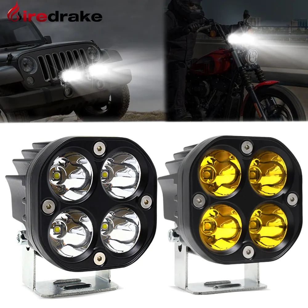 

LED Motorcycle Spotlight Motorcycle Headlight Yellow White Dual Color 40W 6000K 9-80V High/Low/Flash Auxiliary Car Headlight