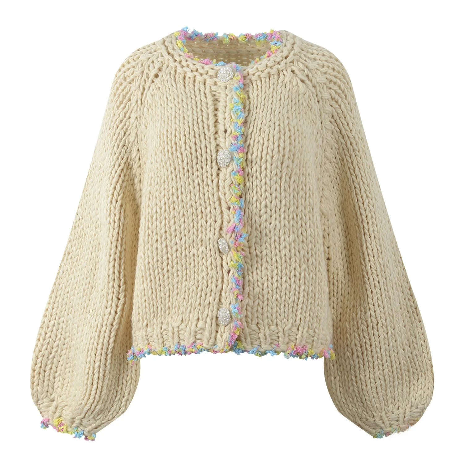 

Высококачественная версия, свободный вязаный свитер в стиле ретро, женский круглый открытый кардиган, осень-зима Faion Thi Long Sve