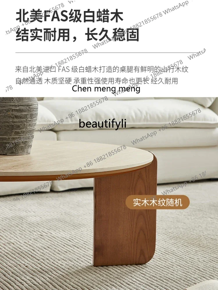ss8350 Travertine rock slab round coffee table solid wood living room surprise quiet wind small tea table