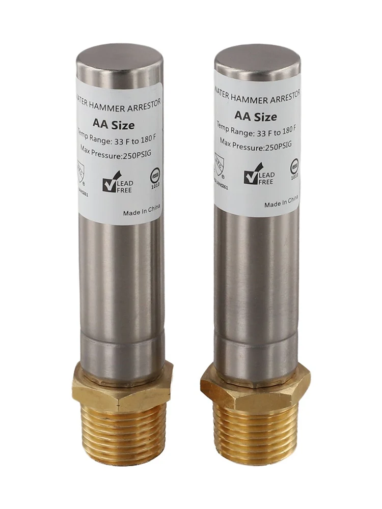 2PCS 1/2 Inch NPT Stainless Steel Water Hammer Arrestor Brass Pipe Noise Reducer For High Pressure Hot Water Plumbing System Fit