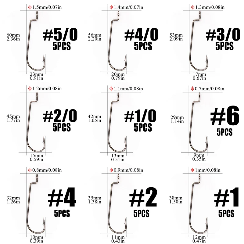 10pcs 5/0#-6# Fishing Hook Carbon Steel Wide Crank Offset Fishing hooks For Soft Worm Lure Bass Barbed Carp