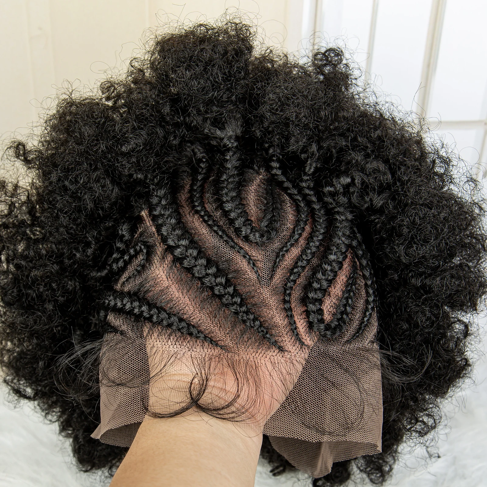 New Synthetic 13x6 Lace Frontal Braided Wig Kinky Curly Hair Wigs Curly Bob Wig with Buns for Afro Balck Women with Baby Hair