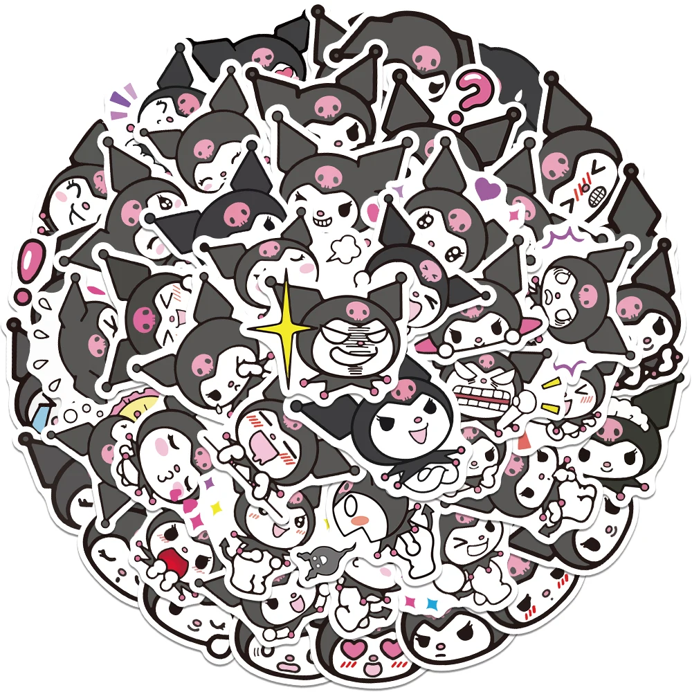 Pegatinas de dibujos animados Sanrio Kawaii Kuromi, calcomanías de dibujos animados para manualidades, papelería, teléfono, cuaderno, coche, impermeable, para fiesta de Anime, 50/100 piezas