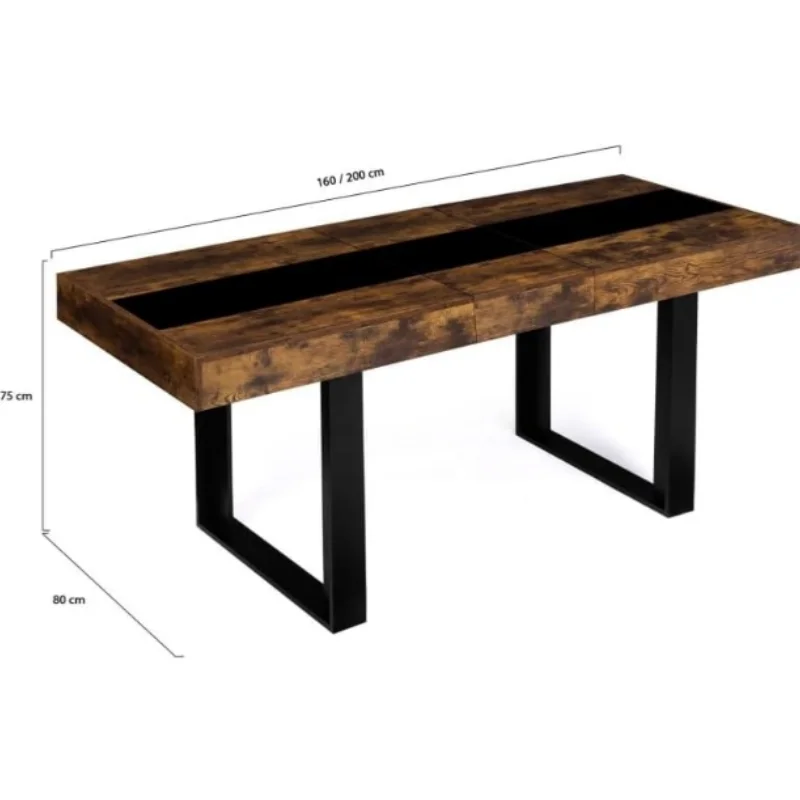 IDMarket dining table Rectangular Phoenix 6-10 Persons Wood Antique Optics Black Middle tires 160-200 cm