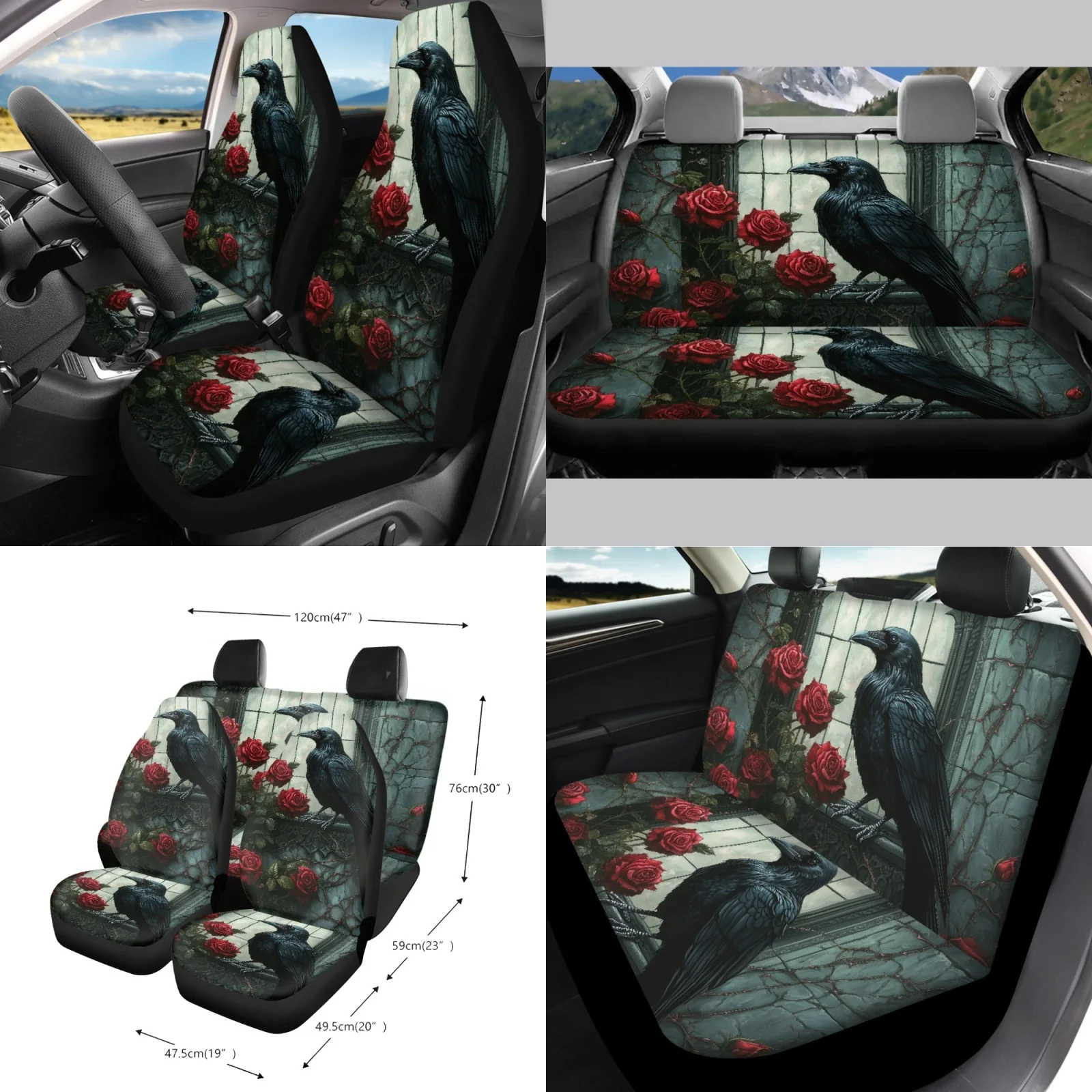 Coloranimal Raven Rose 15 PCS with Dust-Proof Side Mirror Protector and Key Pendant for Car Interior