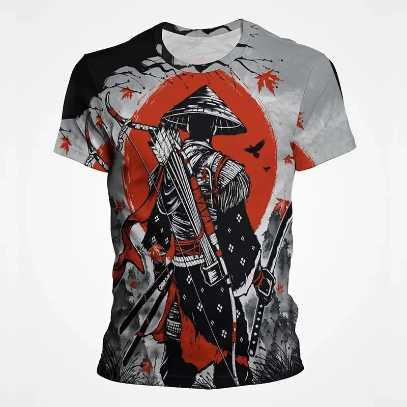 Vintage Samurai Ink Wash Graphic T Shirts For Men Women 3d Printing Short Sleeve Mens Tee Top Streetwear T shirt Tee