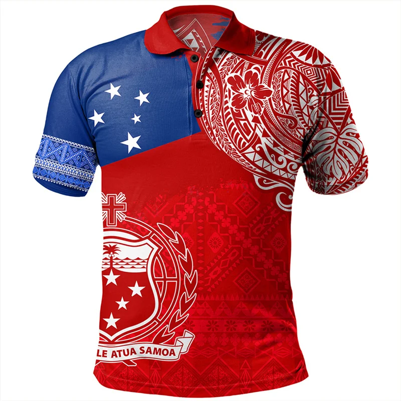 

2025 New 3D American Samoa Flag Print Polo Per Uomo Samoa Polinesiana Emblem Graphic Polo Shirts Cool Abbigliamento Polo Tops