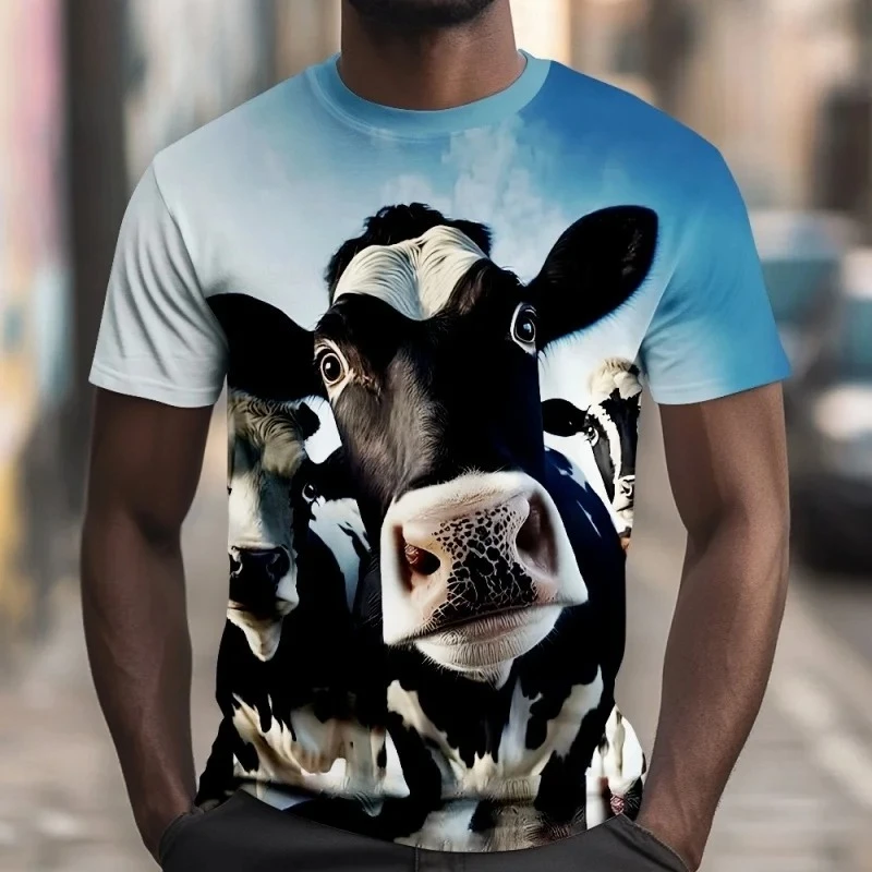 الحب الكلب نمط تي شيرت للرجال متعة القط البقرة ثلاثية الأبعاد مطبوعة تيز الصيف عادية فضفاض قصيرة الأكمام تي شيرت الشارع الجولة الرقبة القمم #1