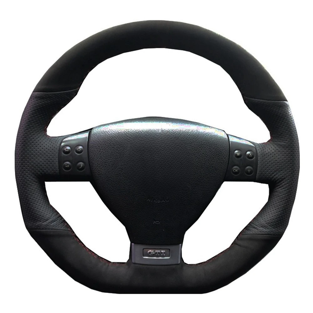 Car Steering Wheel Cover Black Genuine Leather Suede For Volkswagen Golf 5 Mk5 GTI VW Golf 5 R32 Passat R GT 2005