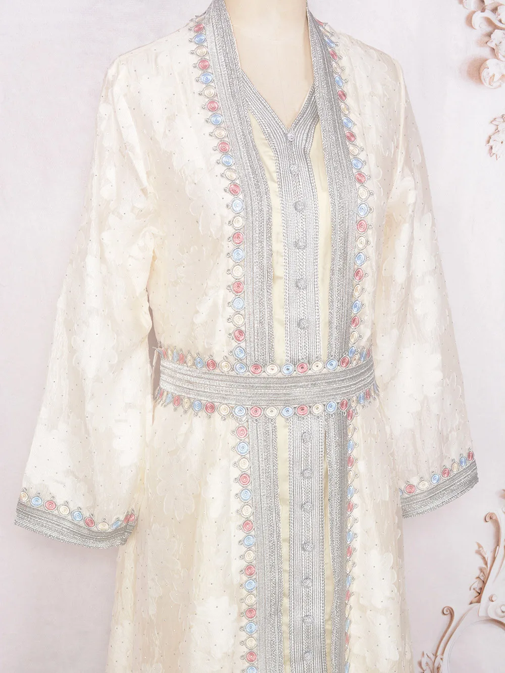 Party Ramadan Eid Wedding Moroccan Kaftan Dress for Women, Takchita 2 Pc Set, Dubai Turkish Arabic Gown Caftan Islamic Clothing