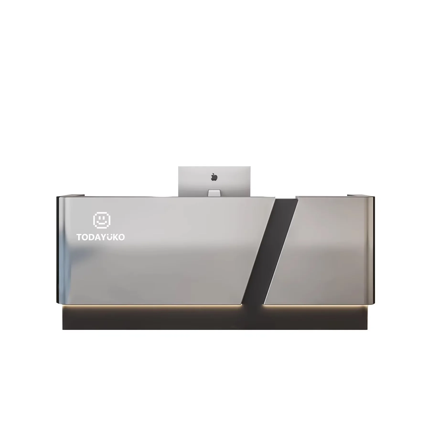 &c Modern Silver Stainless Steel Reception Desk with LED Light Minimalist Front Counter for Beauty Spa Salon & Office