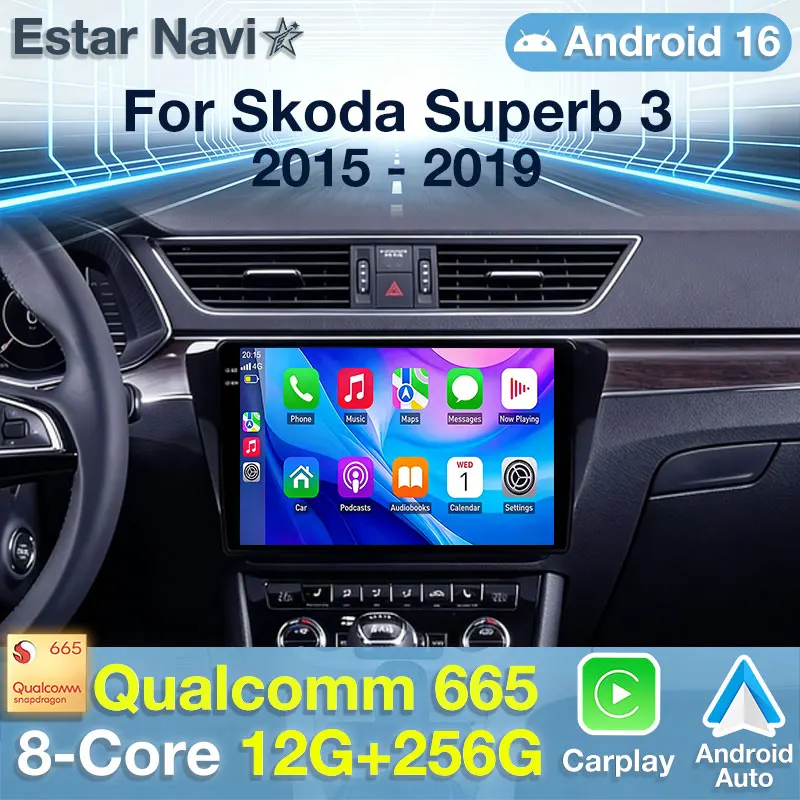 Android 16 Car Radio For Skoda Superb 3 2015 - 2019 GPS Multimedia Player Navi Head Unit Stereo 360 Camera DSP BT Video Audio BT
