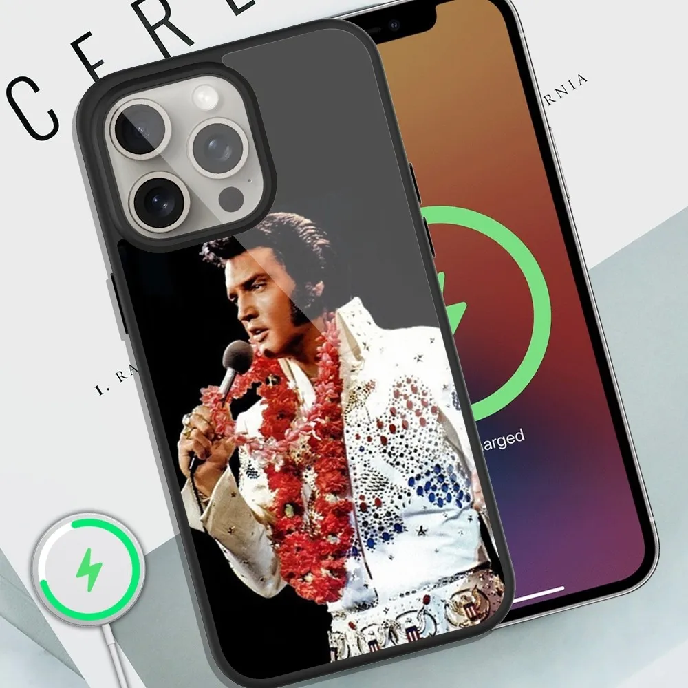 Cat King E-Elvis Presley Singer Phone Case For iPhone Magsafe Magnetic 13 14 15 11 12 Pro Max Plus Glass Charging Shell