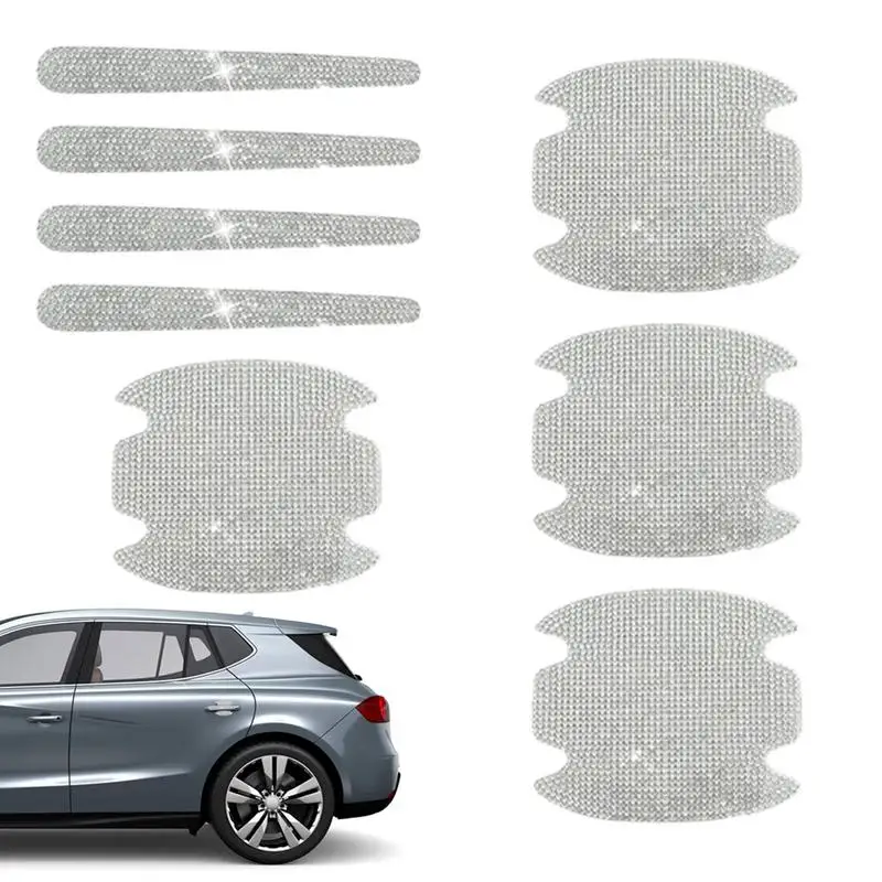 Car Door Handle Sticker Crystal Glitter Door Handle Protector Rhinestone Decals Reflective Auto Sticker 8pcs Self-Adhesive Car