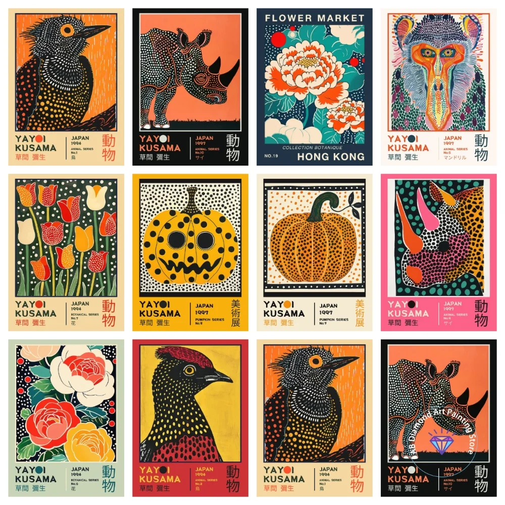 

Abstract Yayoi Kusama Retro Flower AB Diamond Painting Kit Square Round Diamond 5D DIY Mosaic Handmade Art Adult Gift Home Decor