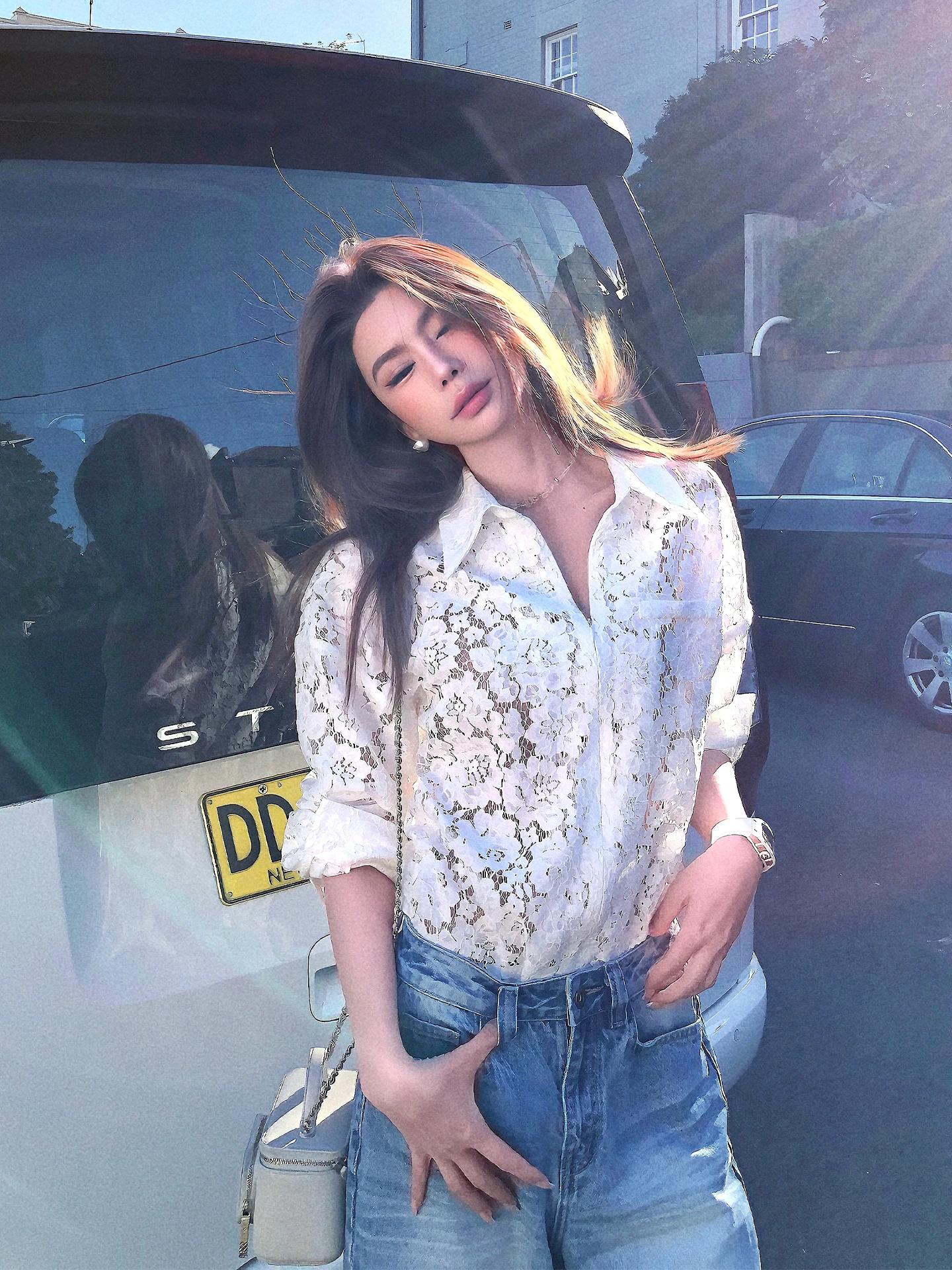 

Lililiwj Original Design Hollow out Long Sve irt Women's Early Spring Ele Loose Commute Cotton Blend irt