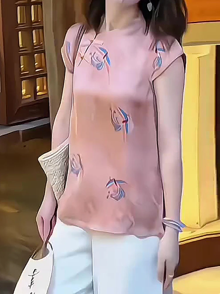 Gilet Ne rotondo con bella stampa estiva Nuova tendenza nazionale cinese Sle 2025 Pendolare in cotone poliestere vestibilità ampia