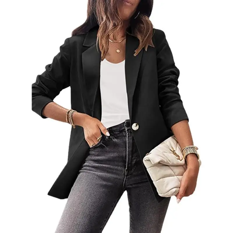 

Повседневная удлиненная однотонная приталенная верхняя одежда в стиле OL, топ 2024, новая женская модная куртка для трансграничной торговли