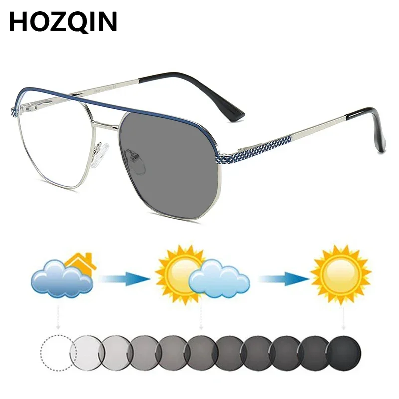 New Men Photochromic Reading Sunglasses Double Bridge Pilot Hyperopia Shades Spectacles Farsighted Dark Glasses Driving Travel