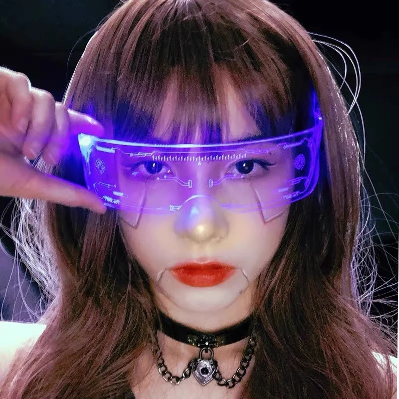 Halloween Newly Upgraded Acrylic LED Luminous Glasses Glow Party Glasses Neon Light Up Visor Eyeglasses DJ Bar Party Eyewear