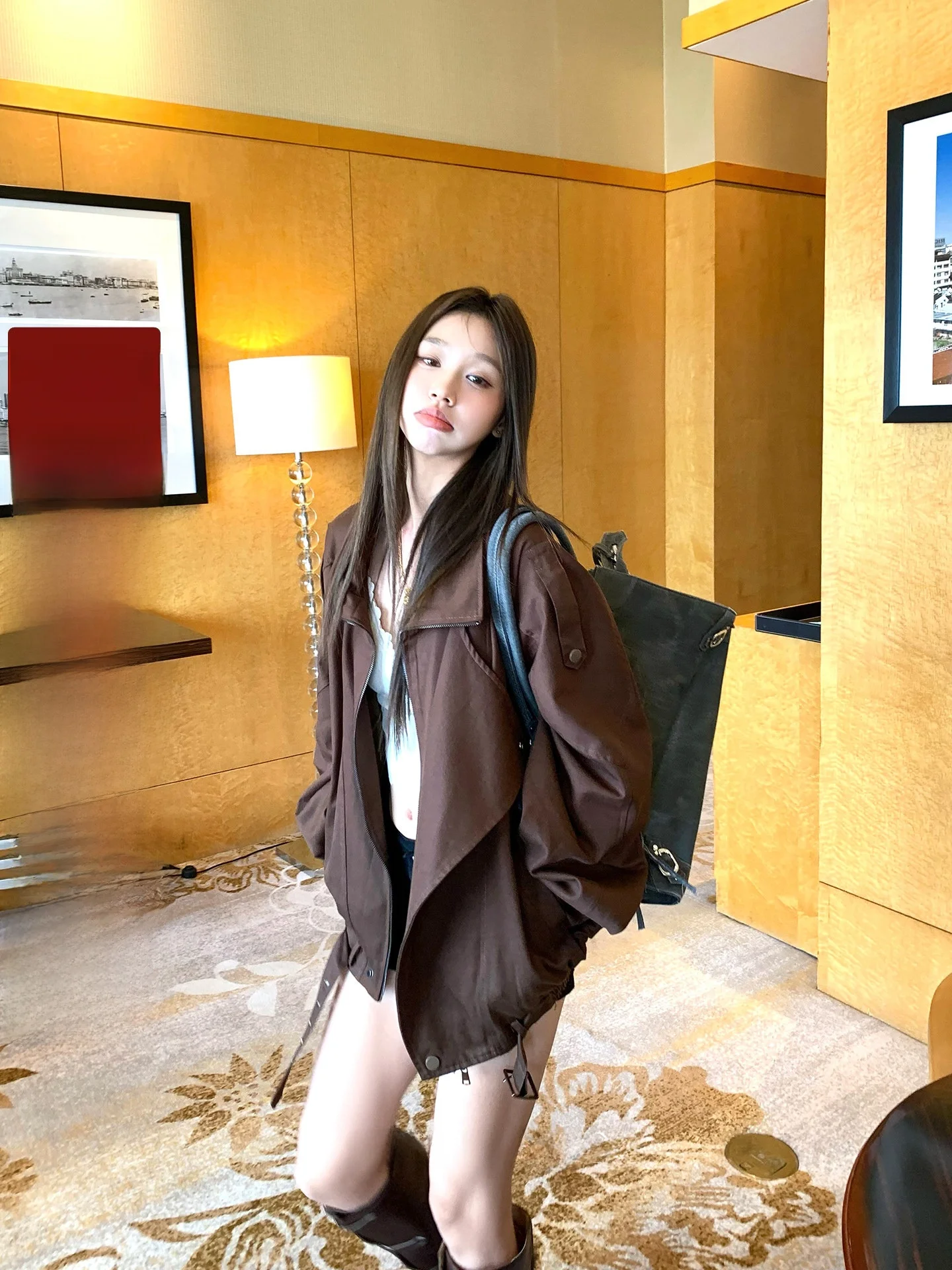 

Повседневная свободная женская куртка 23TH ALTER в винтажном стиле Maillard, осенняя верхняя одежда с отложным воротником, модная женская модель