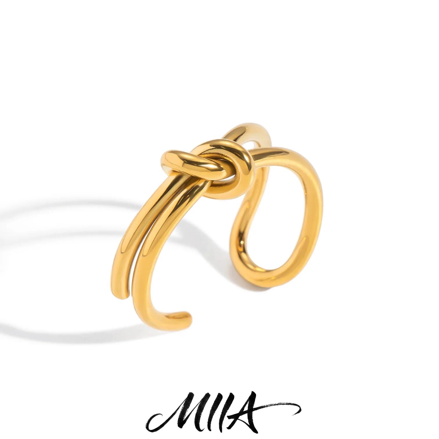 Miia 316L Stainless Steel Adjustable Bilayer Tie A Knot Fashion Delicate Ring Jewelry Gift For Women Men